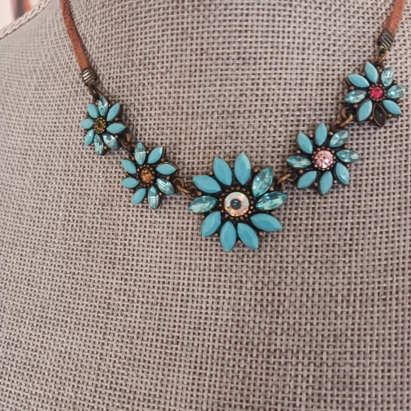 Leather String Rhinestone Necklace - Picture 6 of 11